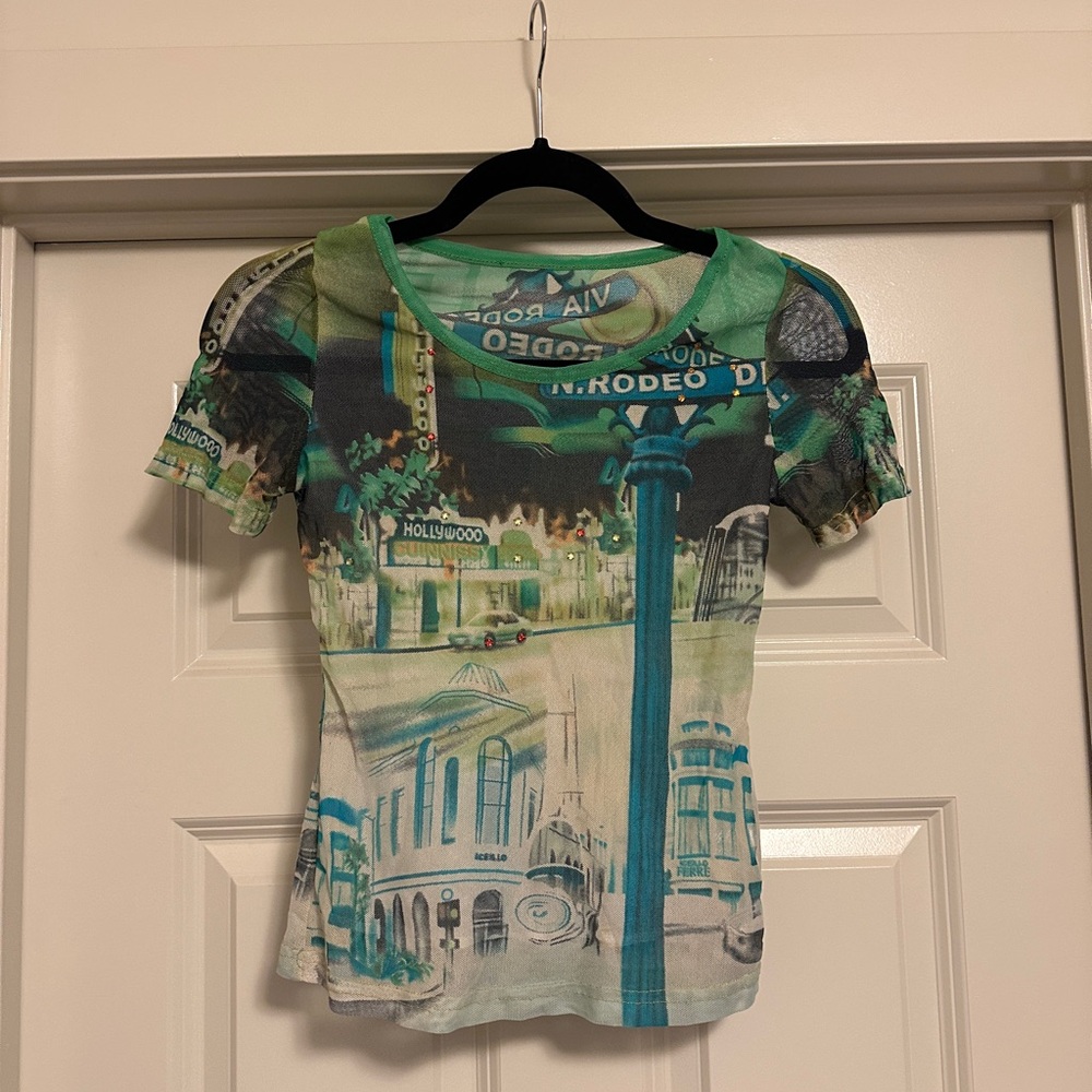 Y2K Mesh Print Graphic Print T-Shirt